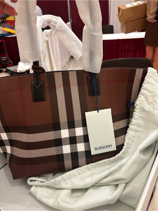 Burberry Handbags - Burberry Brown & Black Check Canvas Tote NWT and bag and box